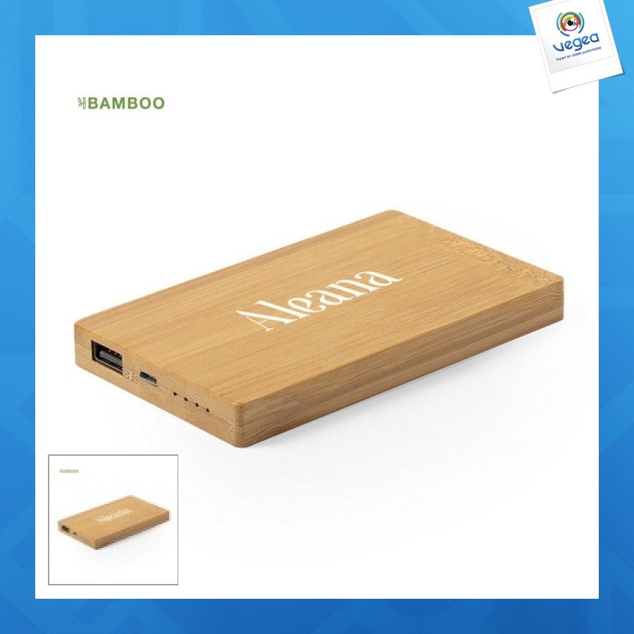 Batterie personnalisable externe 5000mah en bambou