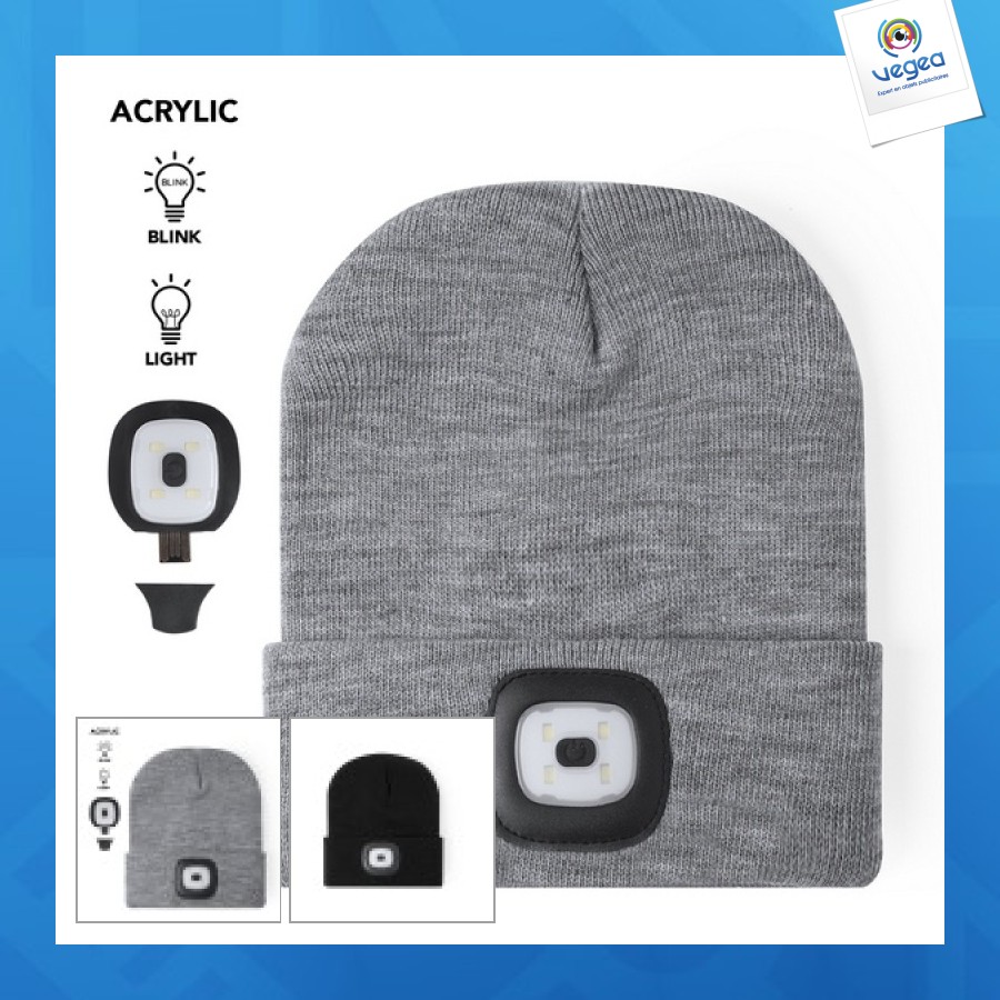 Bonnet personnalisé avec lampe rechargeable