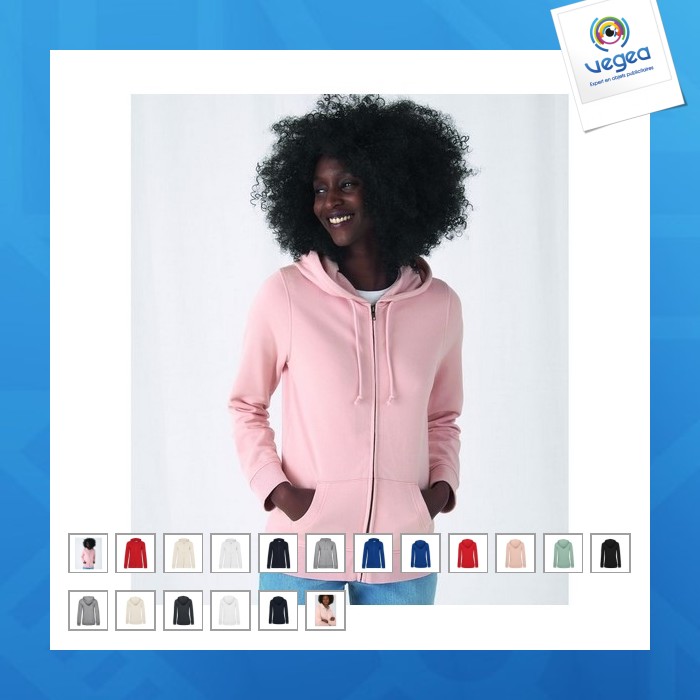 Sweat capuche personnalisé zippé organique femme