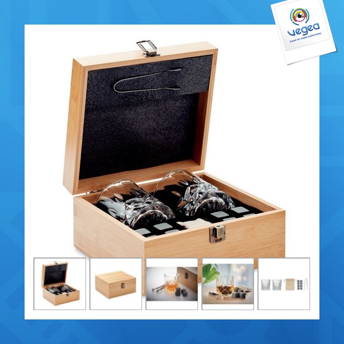  set whisky promotionnel avec boîte bambou