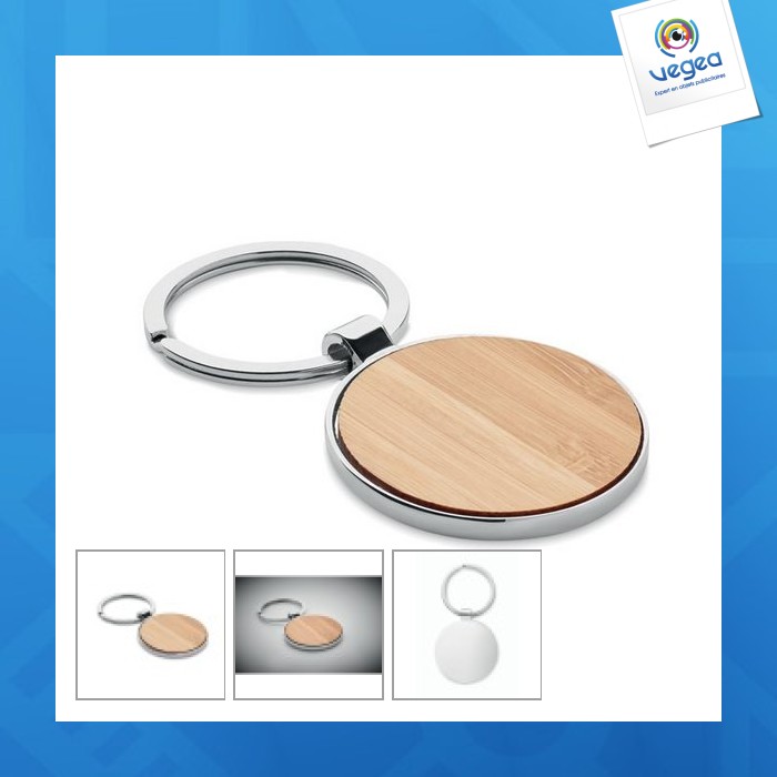 Porte-clés personnalisable rond métal bambou