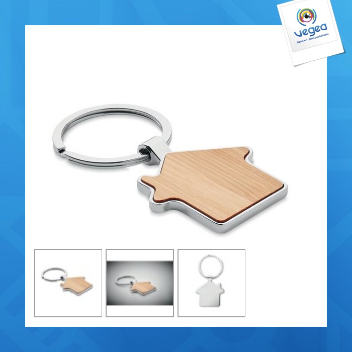 Porte-clés maison personnalisé métal bambou