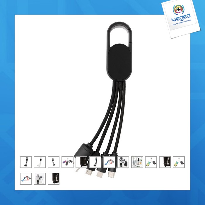 Câble de charge avec logo 4 en 1 avec mousqueton