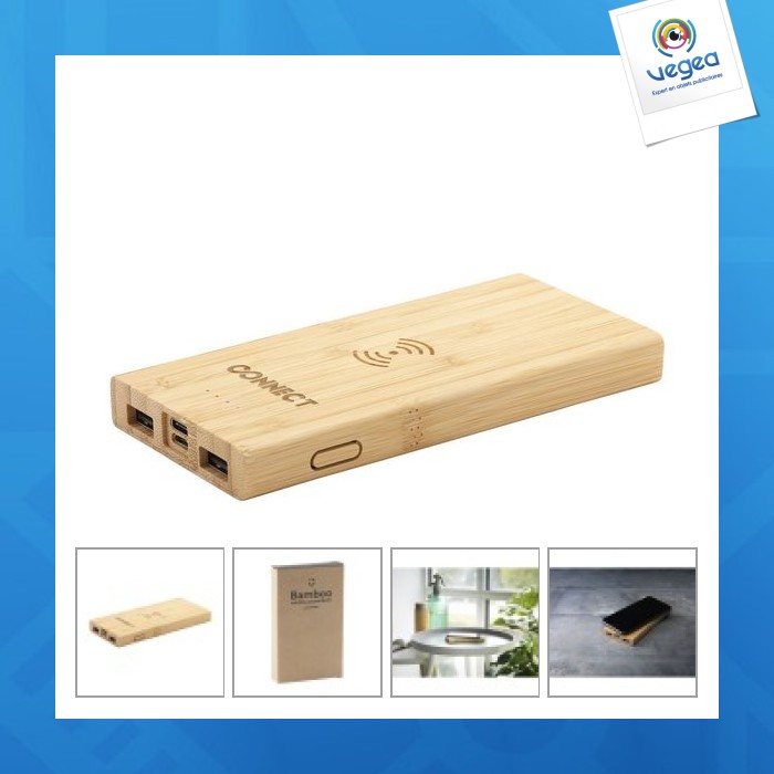 Bamboo 8000 wireless powerbank chargeur publicitaire sans fil