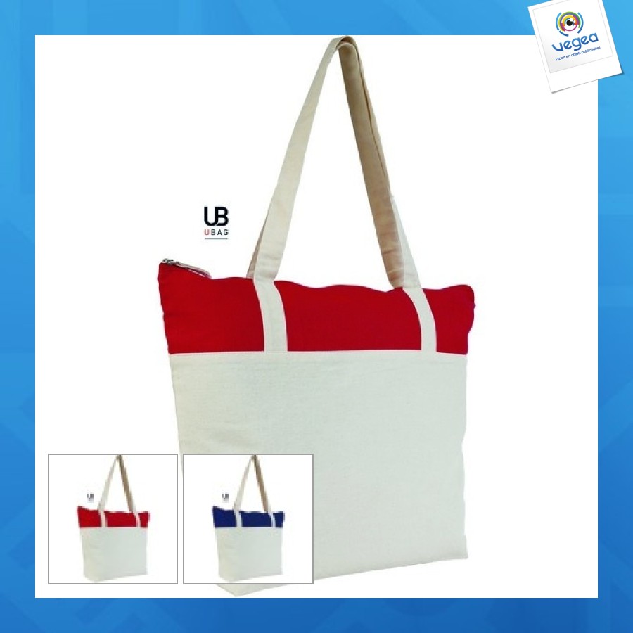 Sac coton personnalisé zippé bicolore - 220g/m²