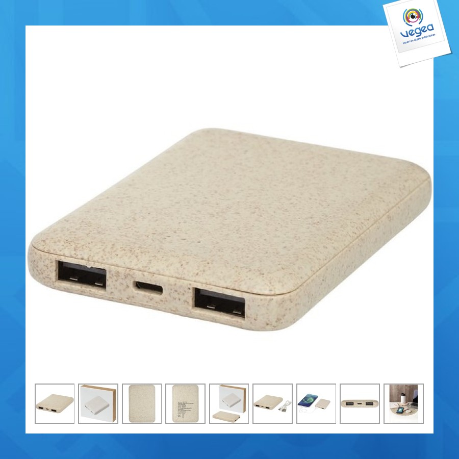 Batterie de secours personnalisée 5 000 mah en paille de blé