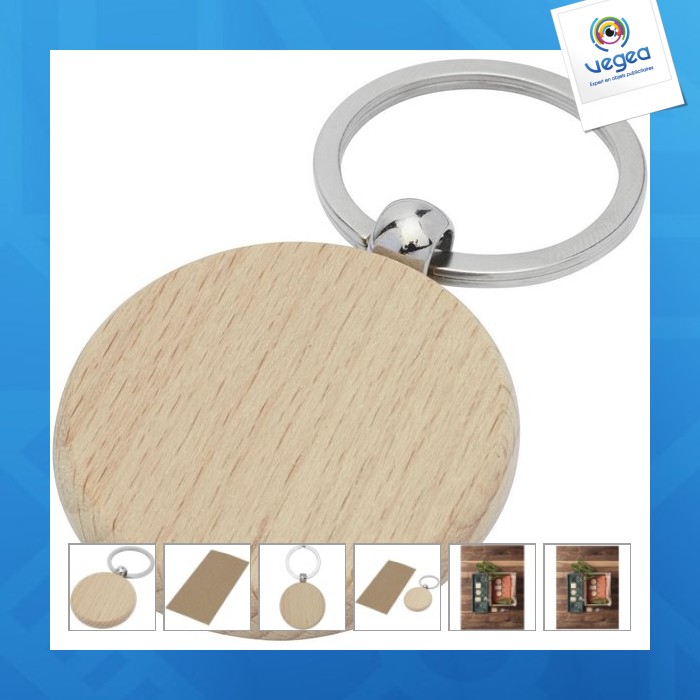 Porte-clés personnalisable rond giovanni en bois de hêtre