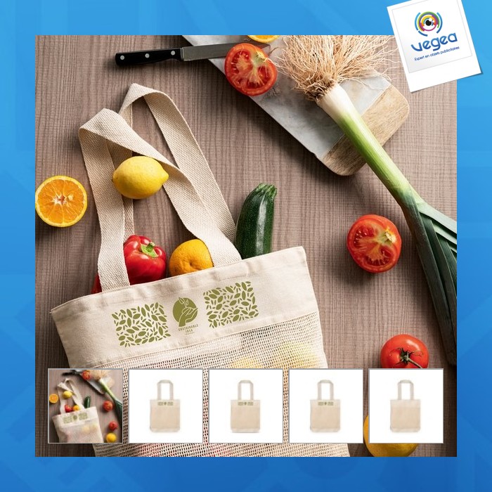 Sac filet avec logo 100% coton 39x43x8cm