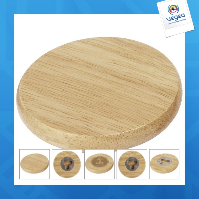Sous-verre personnalisable en bois avec ouvre-bouteille scoll