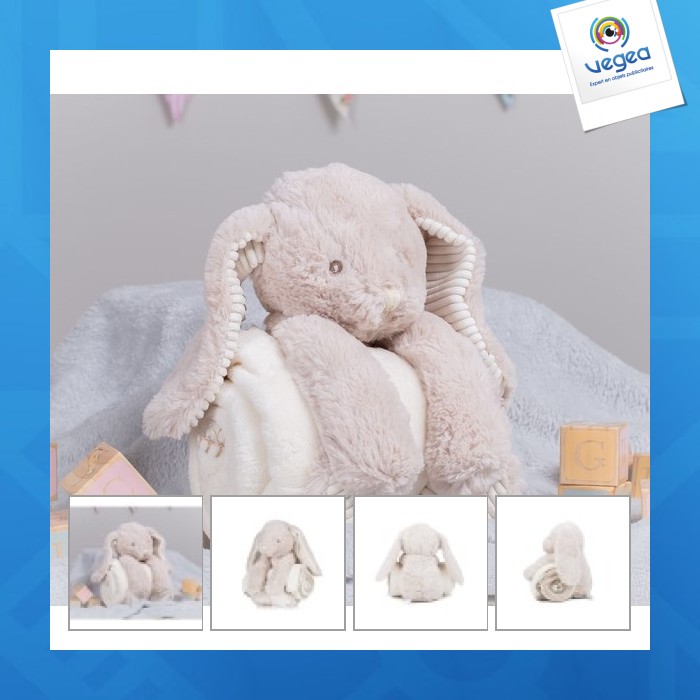 Peluche lapin avec logo avec couverture