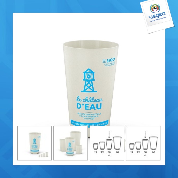 Gobelet réutilisable avec logo en biocomposite 30cl ras bord