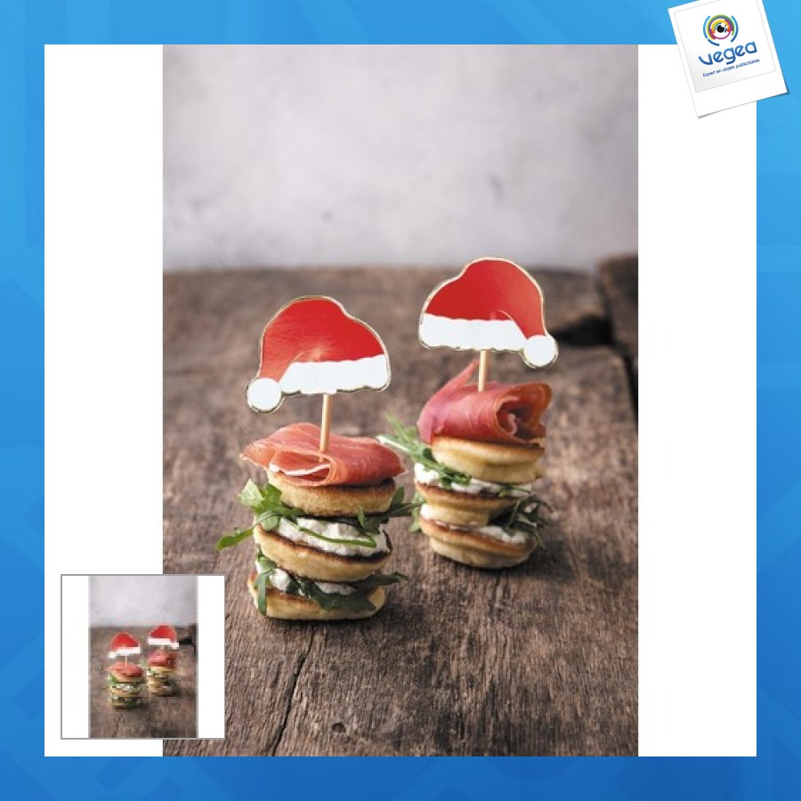 Pics à cocktail bonnet de noël promotionnel x10