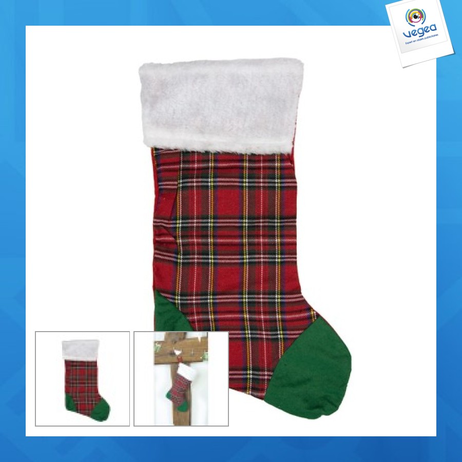 Chaussette de noël tartan 42cm