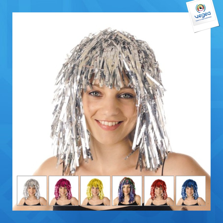 Perruque disco avec logo argent