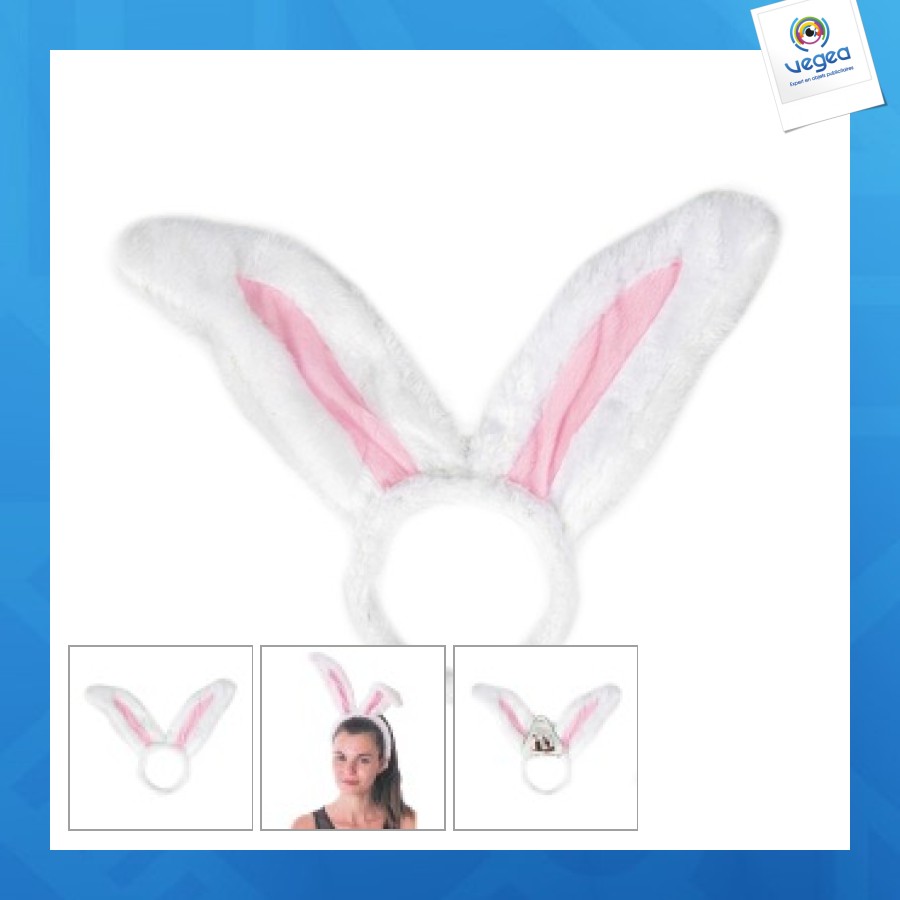 Serre-tête publicitaire oreille de lapin blanc et rose peluche