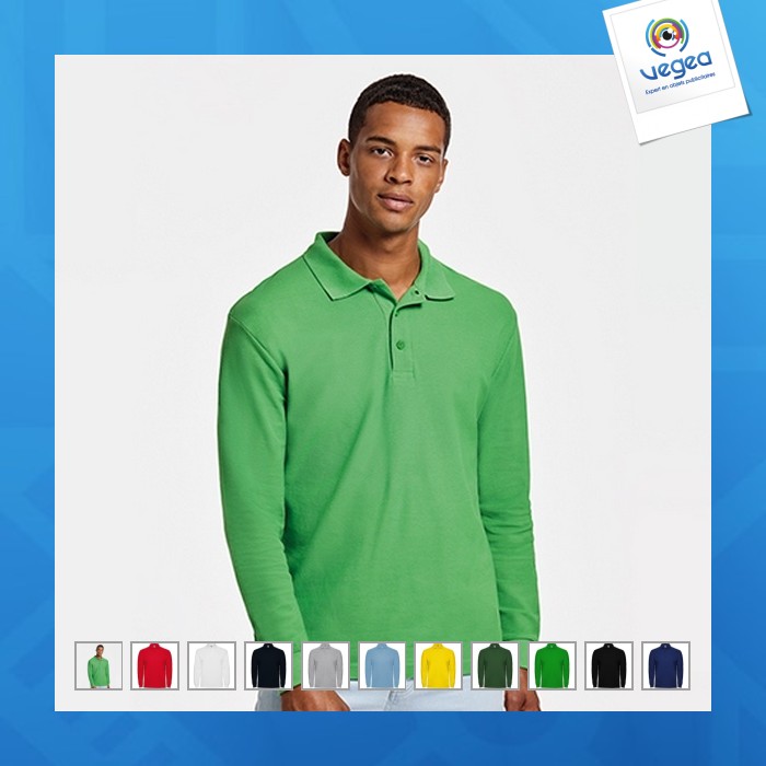 Estrella l/s - polo manches longues, col et poignets en côte 1x1, patte de boutonnage 3 boutons ton sur ton