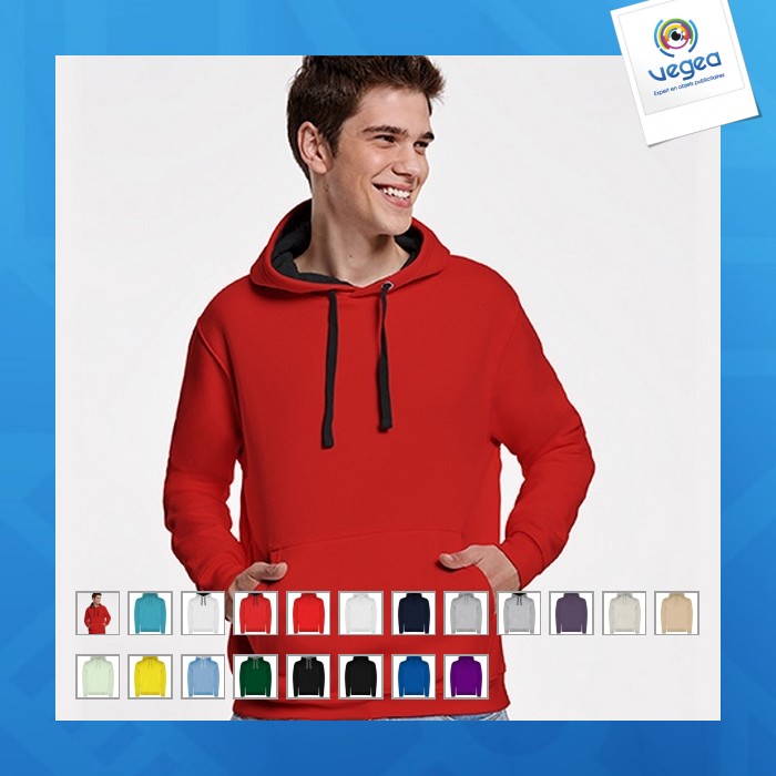 Urban - sweat-shirt bicolore avec capuche doublée et cordon de serrage contrasté