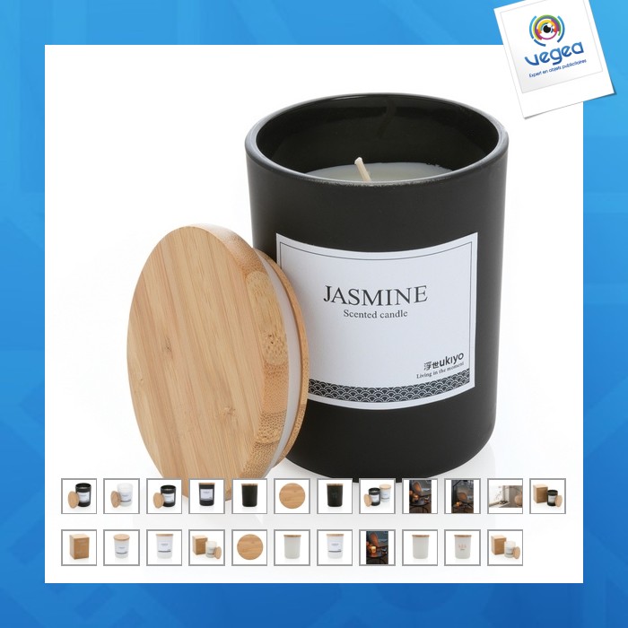 Bougie parfumée personnalisée avec couvercle en bambou ukiyo