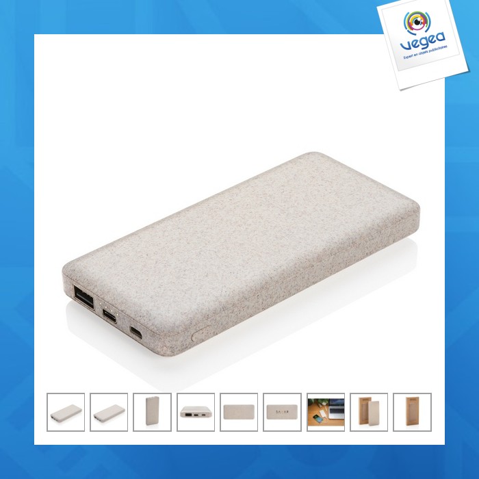 Powerbank promotionnel en fibre de paille de blé 10.000mah