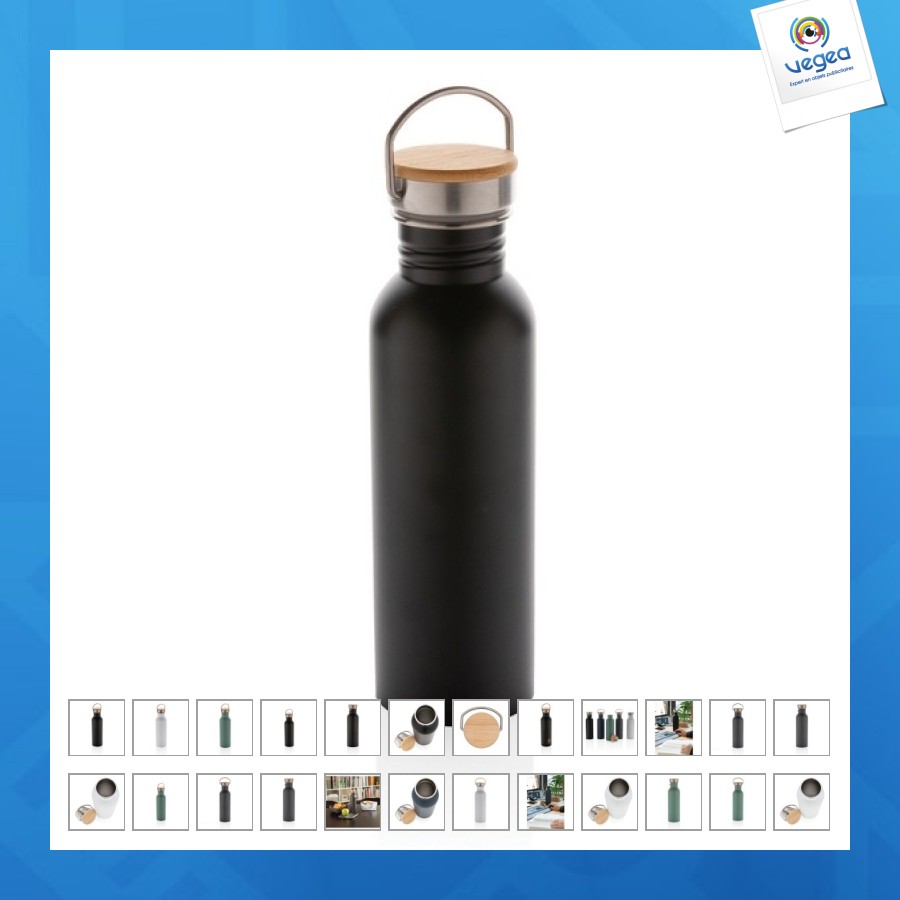 Gourde publicitaire 70cl en acier inoxydable et couvercle bambou