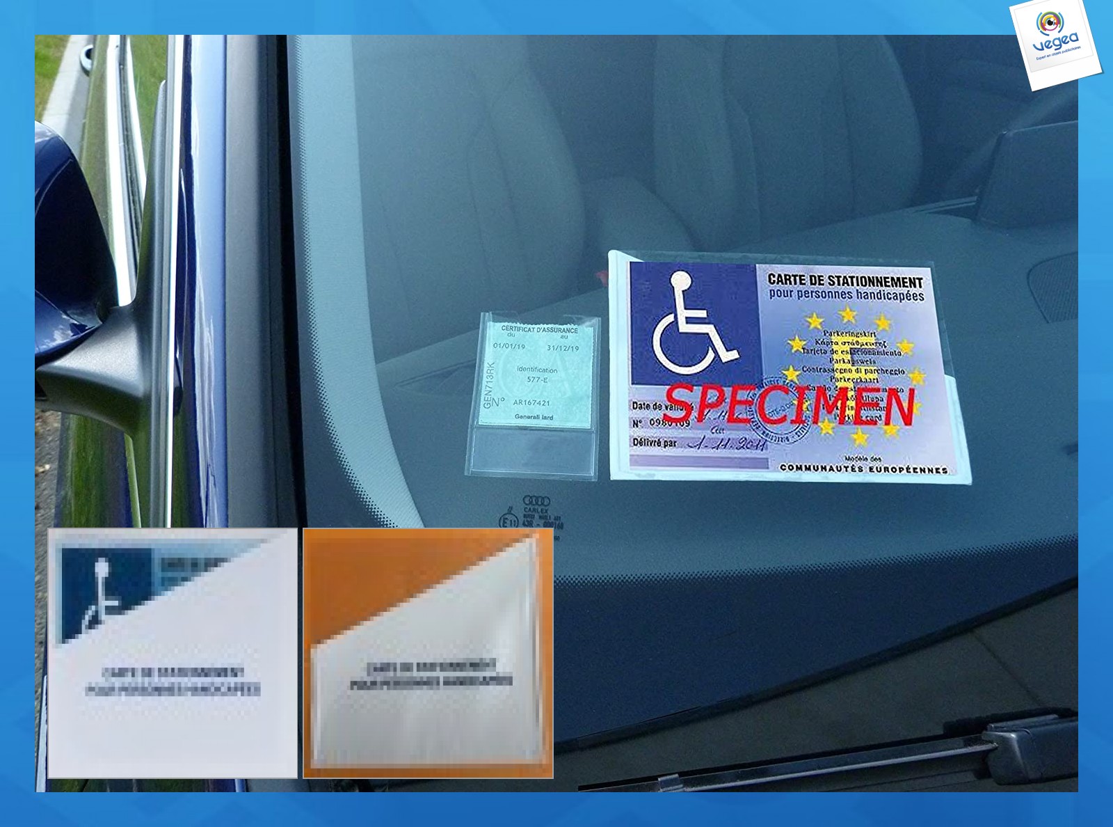 Pochette adhésive pour carte stationnement personnes handicapées