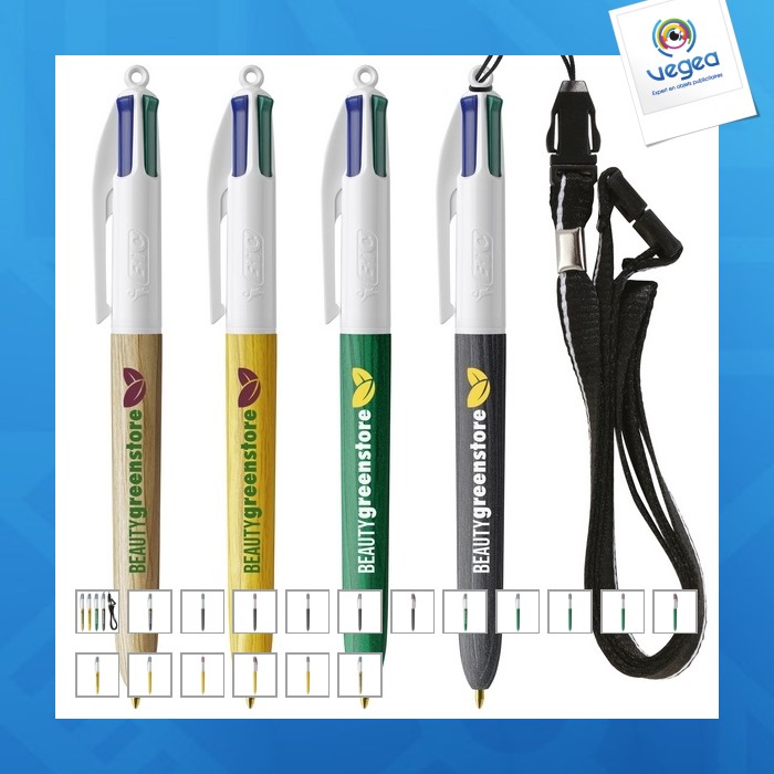 Bic® 4 couleurs wood style with lanyard