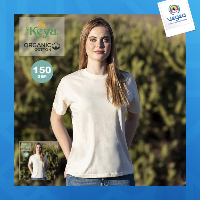 T-shirt femme publicitaire keya en coton bio 150g/m2 et finition naturelle