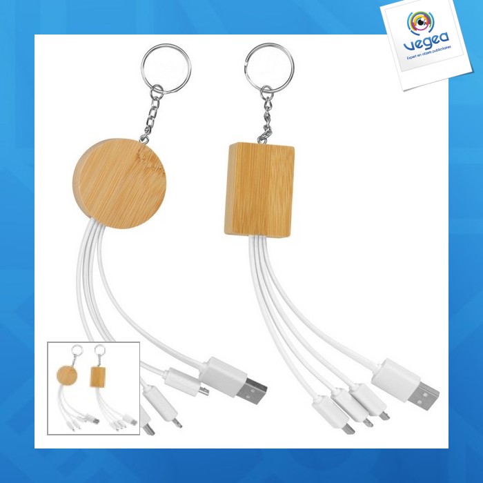 Cable de charge publicitaire usb 3 en 1 en bambou