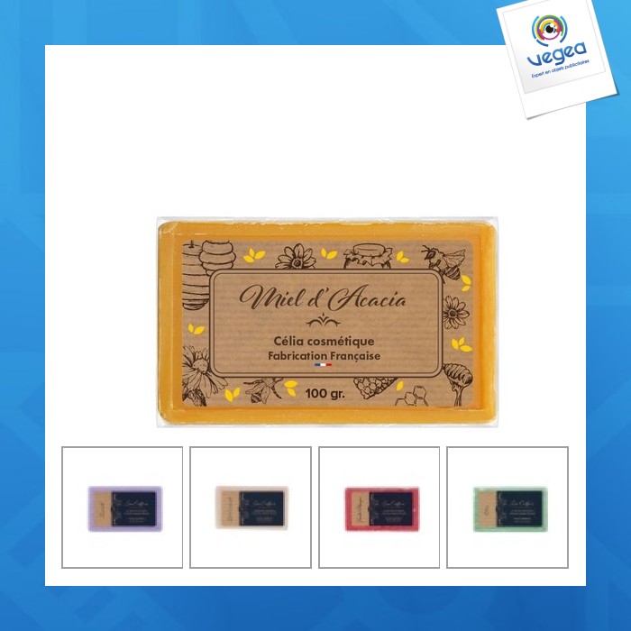 Savon personnalisé marseille 100g miel (+quadri qr11)