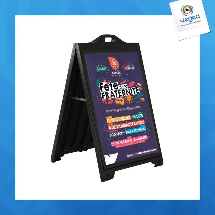 Stop trottoir personnalisés 2 faces h.91xl.61cm noir sur roulettes