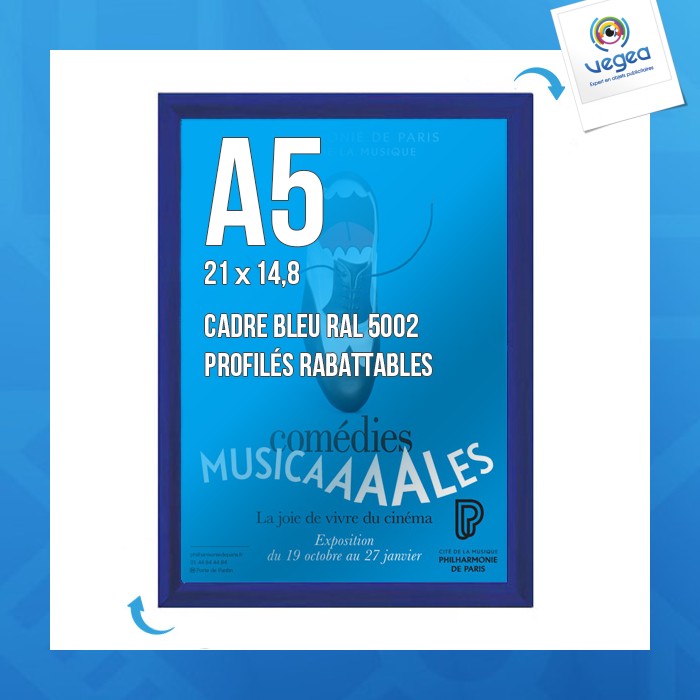 Cadre affichage publicitaire clic-clac mural a.5 bleu