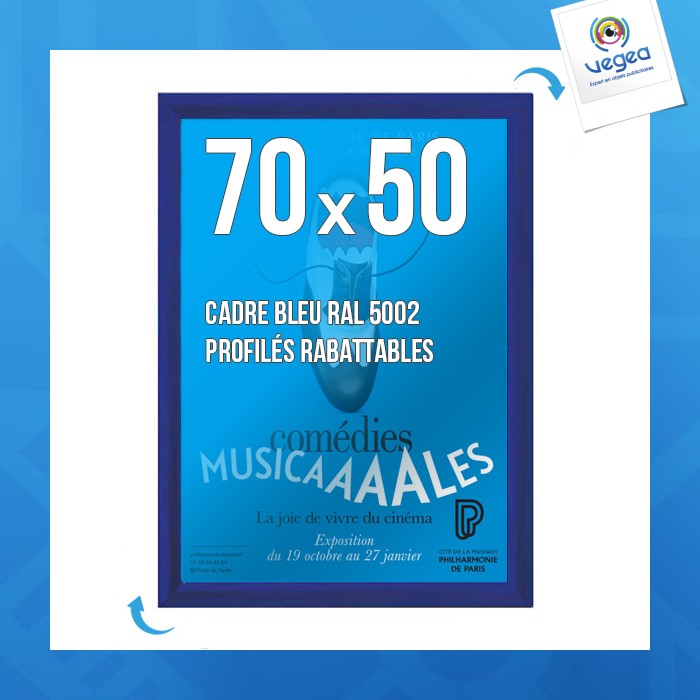 Cadre affichage publicitaire clic-clac mural 70x50cm bleu
