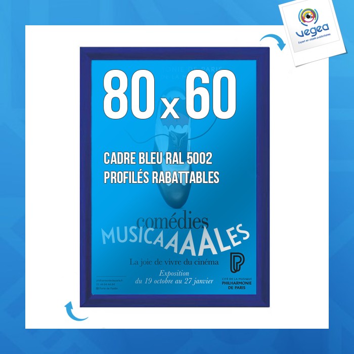 Cadre affichage promotionnel clic-clac mural 80x60cm bleu