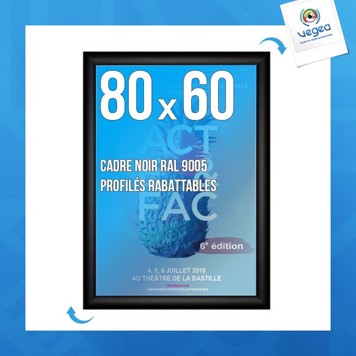 Cadre affichage publicitaire clic-clac mural 80x60cm noir