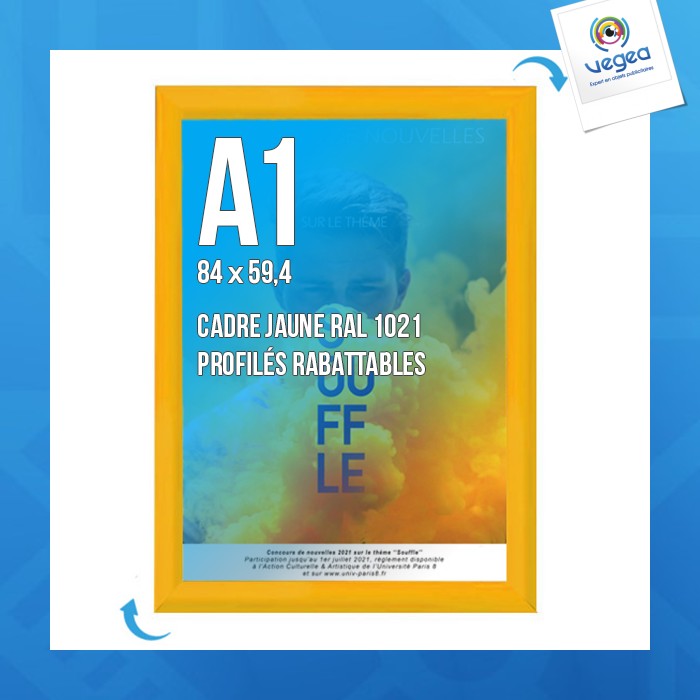 Cadre affichage personnalisé clic-clac mural a.1 jaune