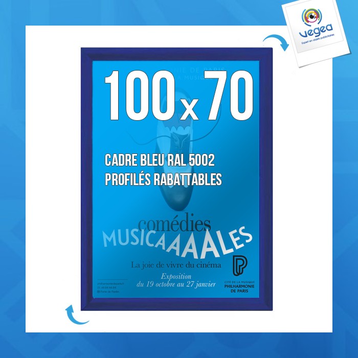 Cadre affichage publicitaire clic-clac mural 100x70cm bleu
