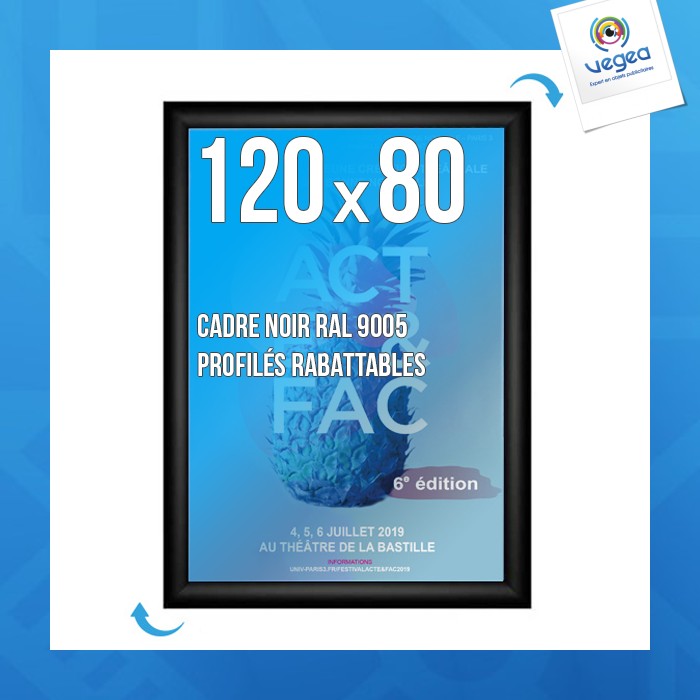 Cadre affichage personnalisable clic-clac mural 120x80cm noir