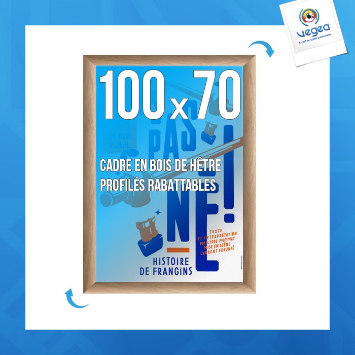 Cadre affichage personnalisable clic-clac mural 100x70cm bois/hêtre
