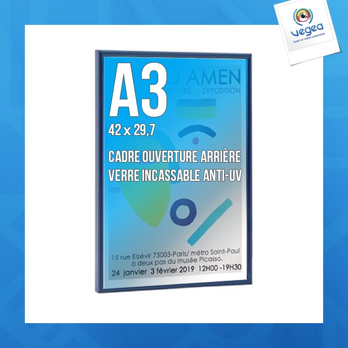 Cadre publicitaire déco a3 couleur bleu