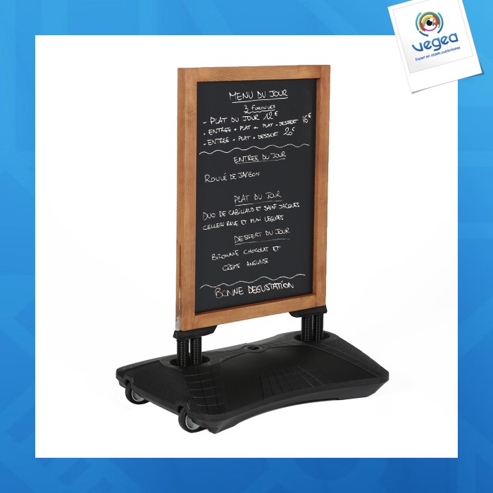 Panneau ardoise personnalisable noir cadre bois 68x46 + base lest. noir