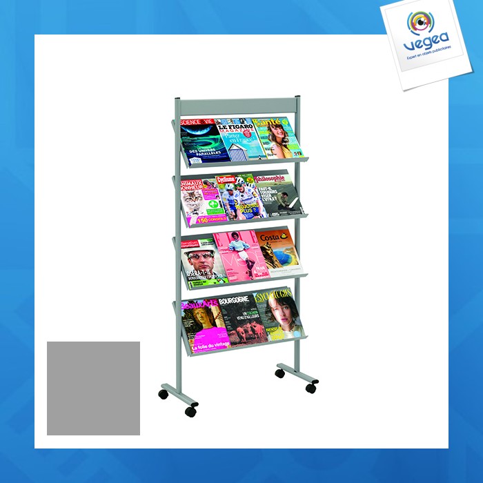 Brochure displays personnalisée mobile 4 étagères 66cm gris alu