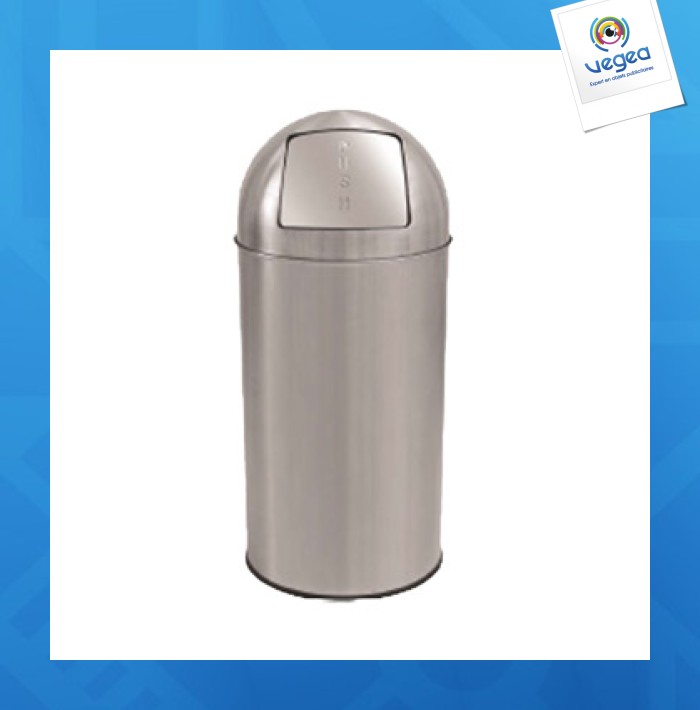 Poubelle publicitaire trappe push capacité 50l + seau intérieur