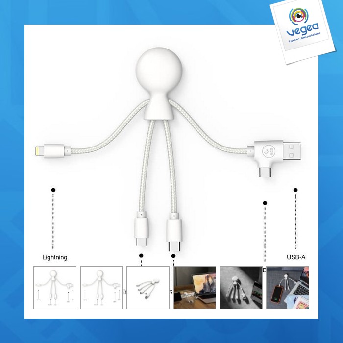Mr bio smart - câble de charge personnalisé multi-connecteurs double entrée type-c usb nfc