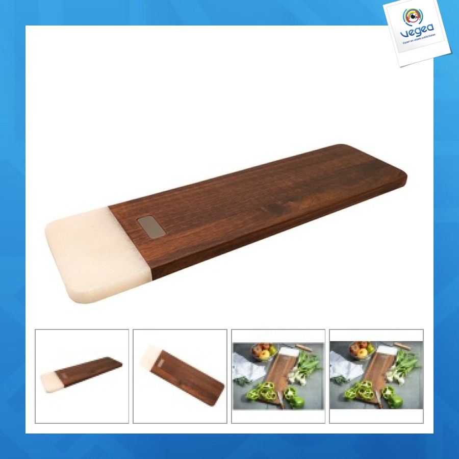 Planche à découper avec logo en acacia et marbre blanc 'stavanger' xl