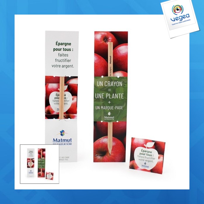 Crayon papier neutre avec étui + sachet de graines personnalisable quadri
