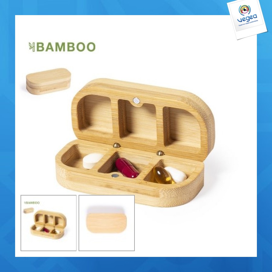Pilulier publicitaire 3 cases en bois