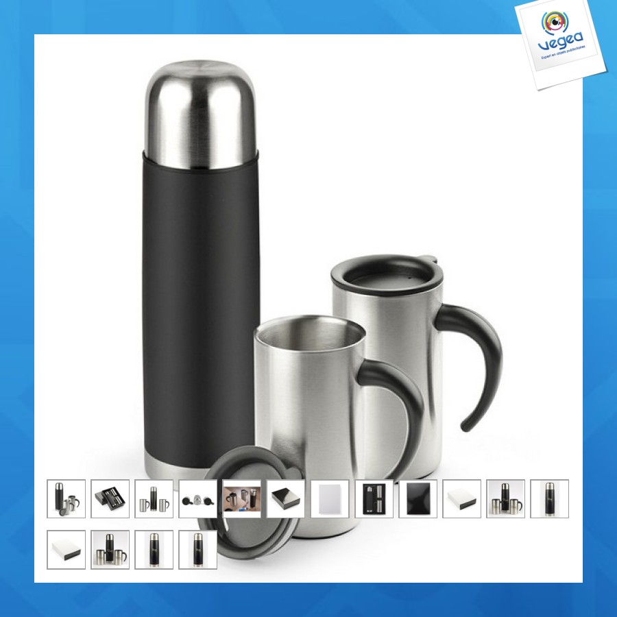 Cadeaux d'affaires thermos 500ml et 2 tasses isothermes 280ml