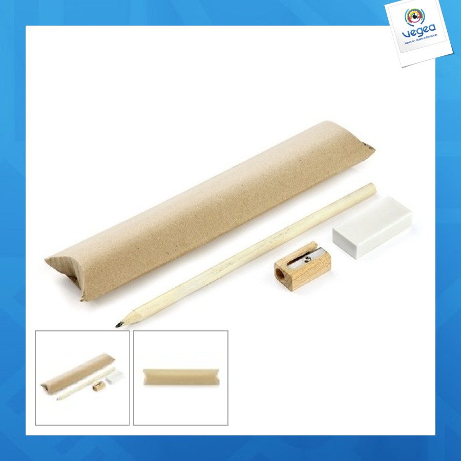 Ensemble d'écriture crayon, gomme, taille-crayon personnalisable