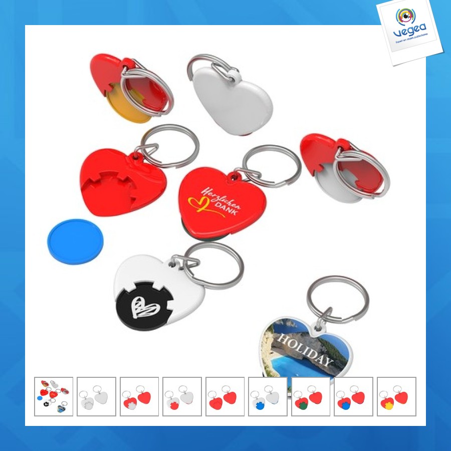 Porte-clés jeton promotionnel 1€ cœur