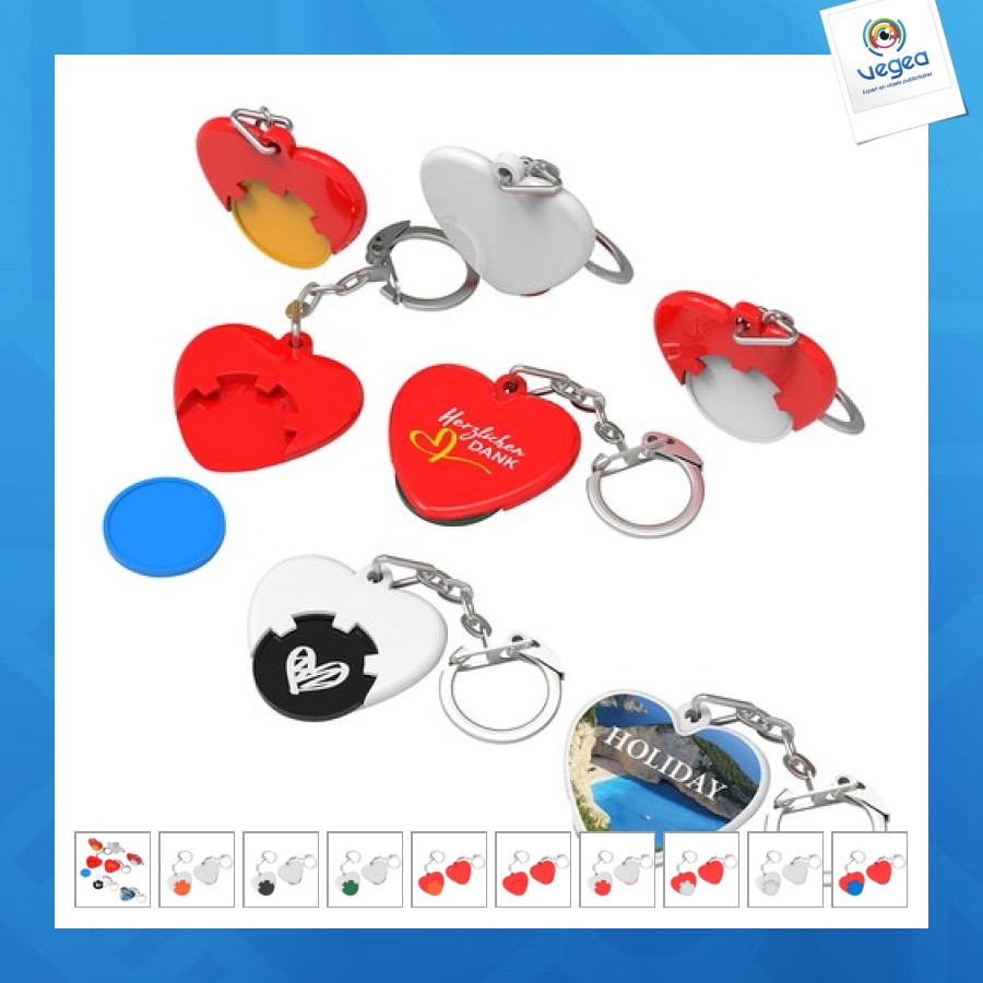 Porte-clés jeton avec logo 1€ coeur